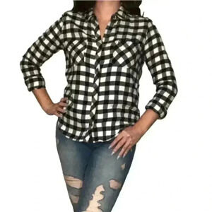 Abercrombie and Fitch Plaid Flannel Shirt Black White Medium